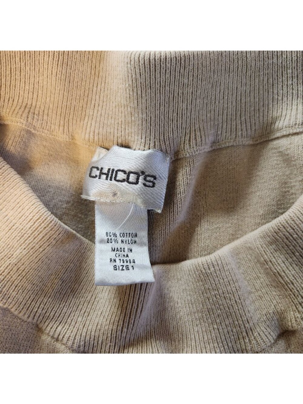 Chicos Beige Brown Casual Stretch Knit Cropped Pants Size 1 MEDIUM 8 Elastic Wst - Picture 6 of 6